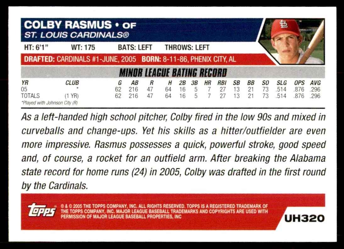 2005 TOPPS UPDATES & HIGHLIGHTS COLBY RASMUS ST. LOUIS CARDINALS #UH320