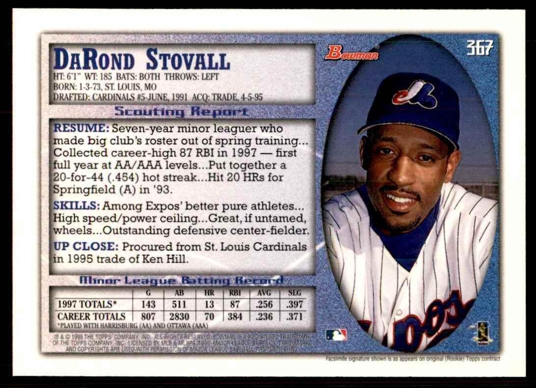 1998 BOWMAN DAROND STOVALL MONTREAL EXPOS #367