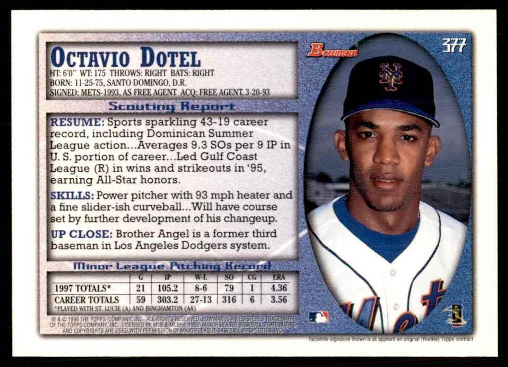1998 BOWMAN OCTAVIO DOTEL NEW YORK METS #377