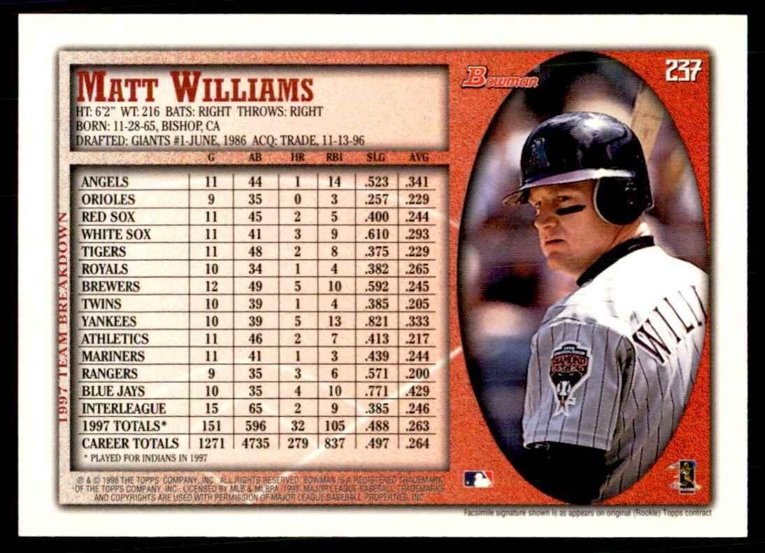 1998 BOWMAN MATT WILLIAMS ARIZONA DIAMONDBACKS #237