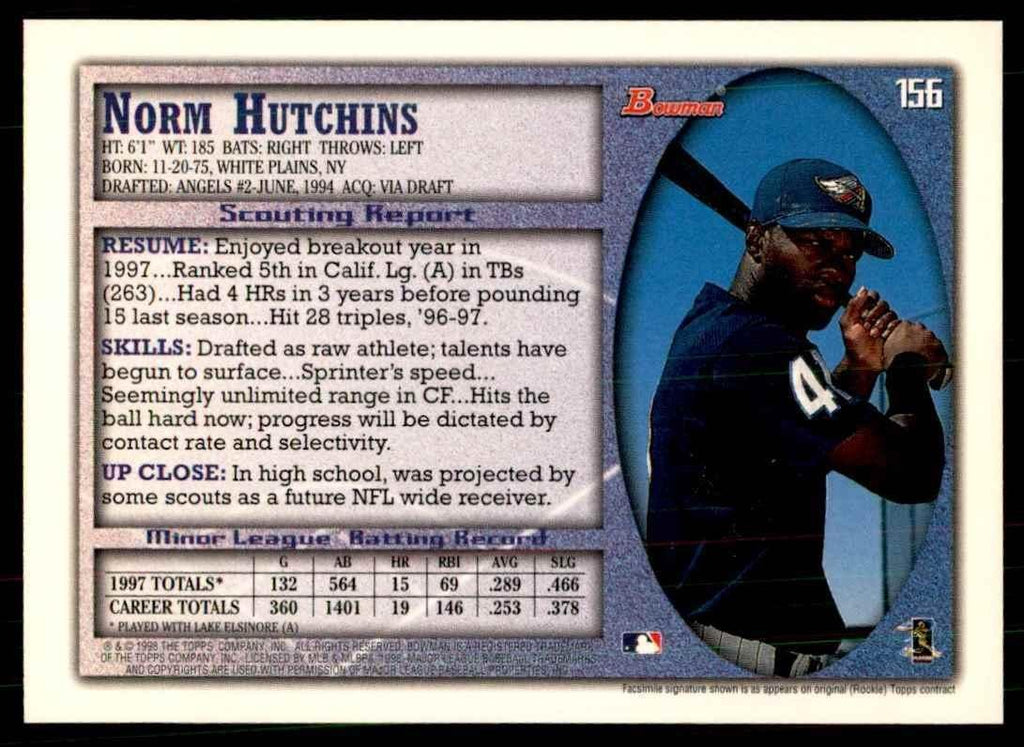 1998 BOWMAN NORM HUTCHINS ANAHEIM ANGELS #156