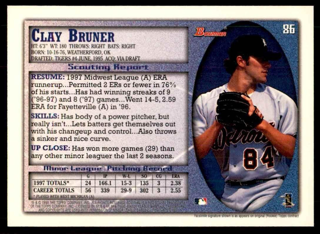 1998 BOWMAN CLAYTON BRUNER DETROIT TIGERS #86