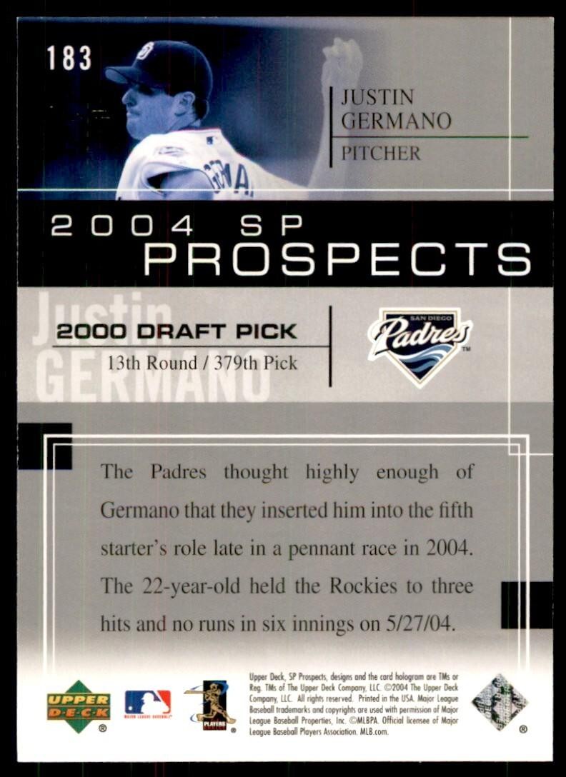 2004 UPPER DECK SP PROSPECTS JUSTIN GERMANO SAN DIEGO PADRES #183