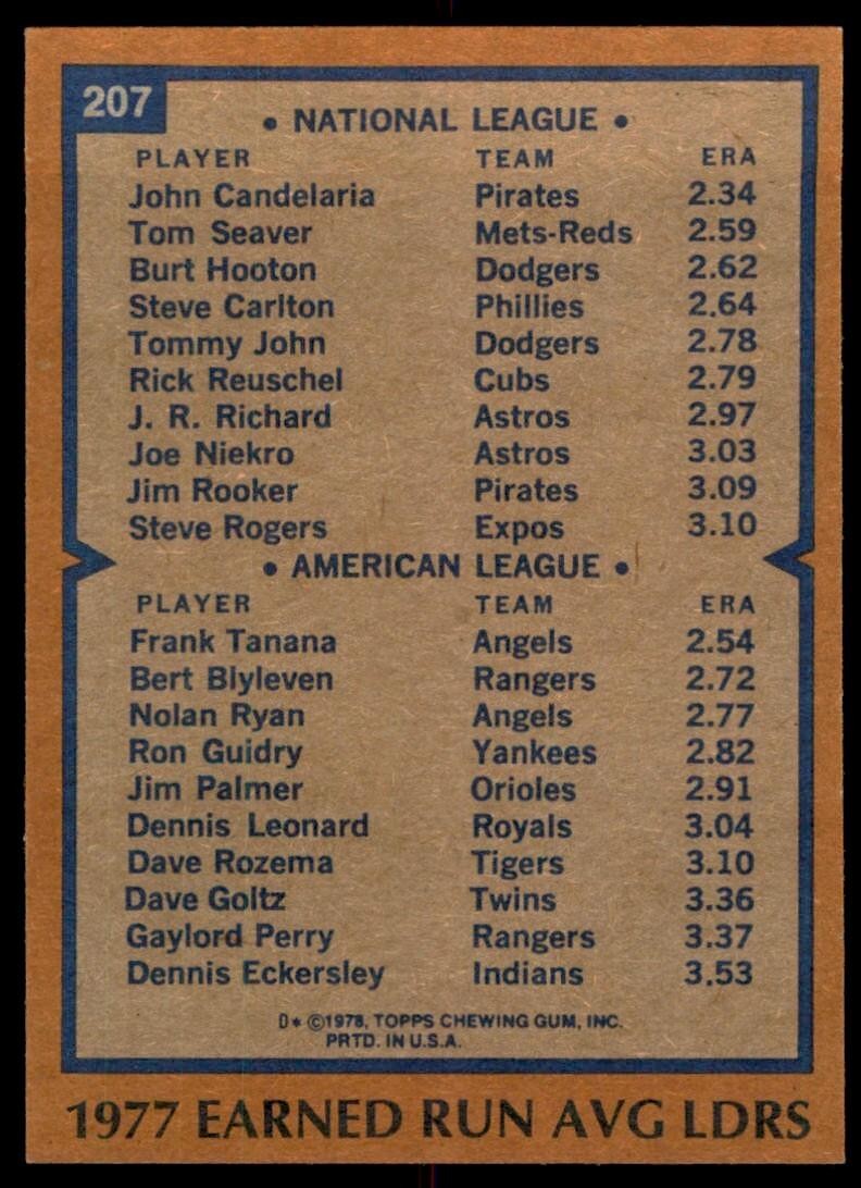 1978 TOPPS CANDELARIA/TANANA PIRATES/ANGELS #207 (105)