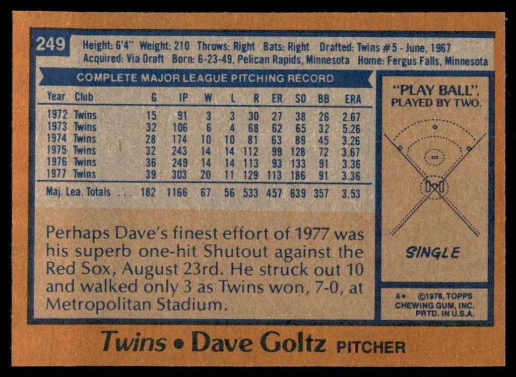 1978 TOPPS DAVE GOLTZ MINNESOTA TWINS #249 (109)