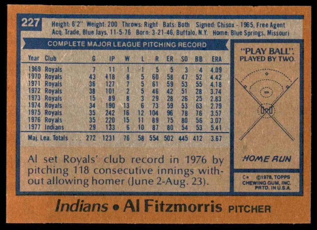 1978 TOPPS AL FITZMORRIS CLEVELAND INDIANS #227 (101)