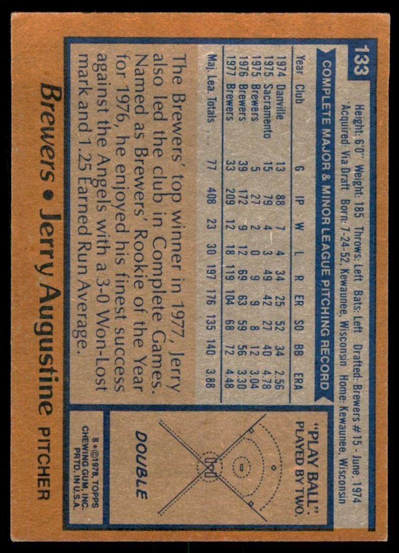 1978 TOPPS JERRY AUGUSTINE MILWAUKEE BREWERS #133 (100)