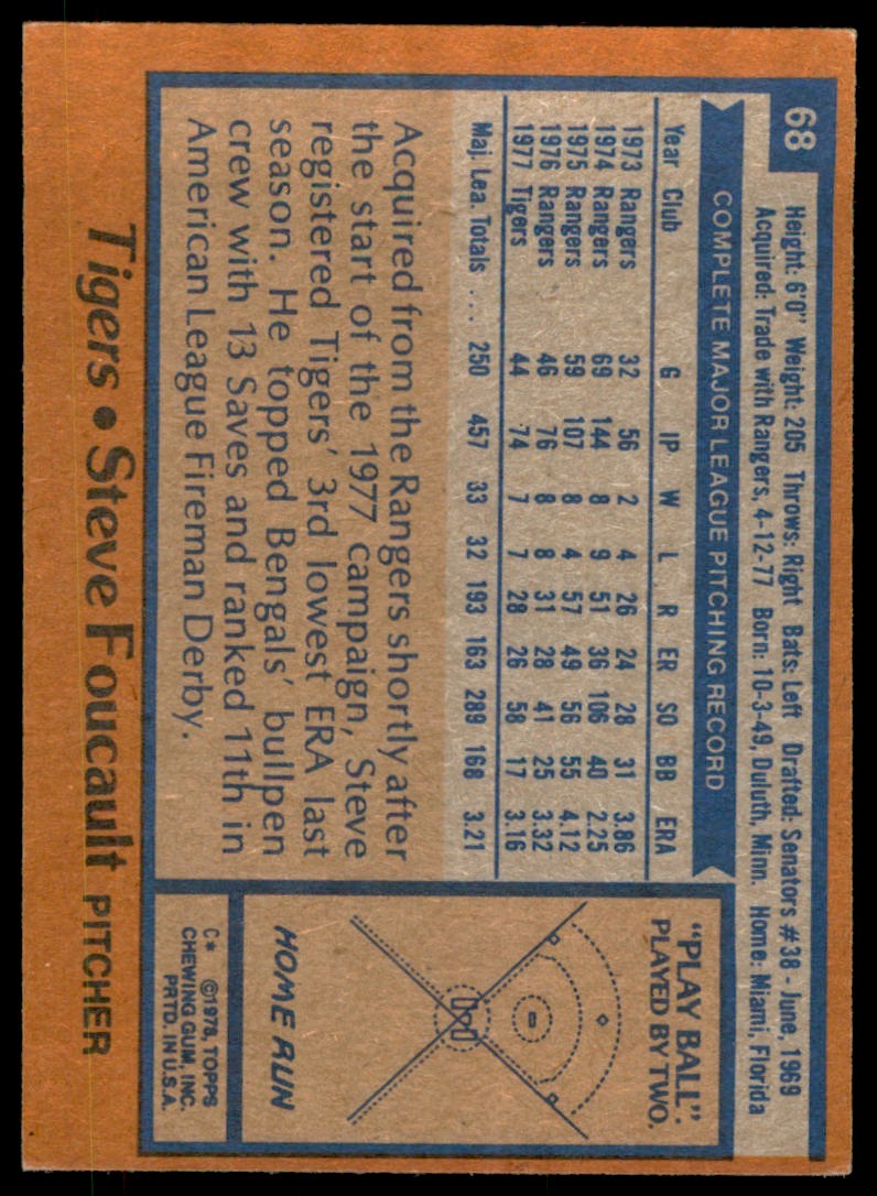1978 TOPPS STEVE FOUCAULT (100) DETROIT TIGERS #68