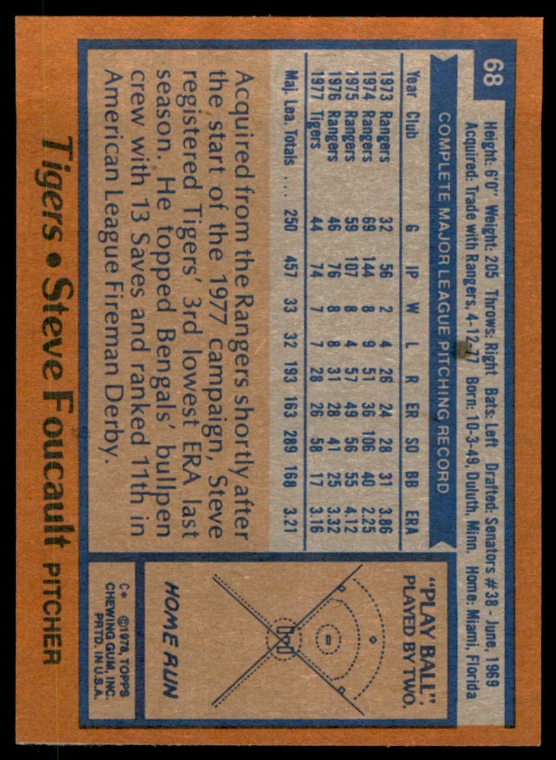 1978 TOPPS STEVE FOUCAULT (108) DETROIT TIGERS #68