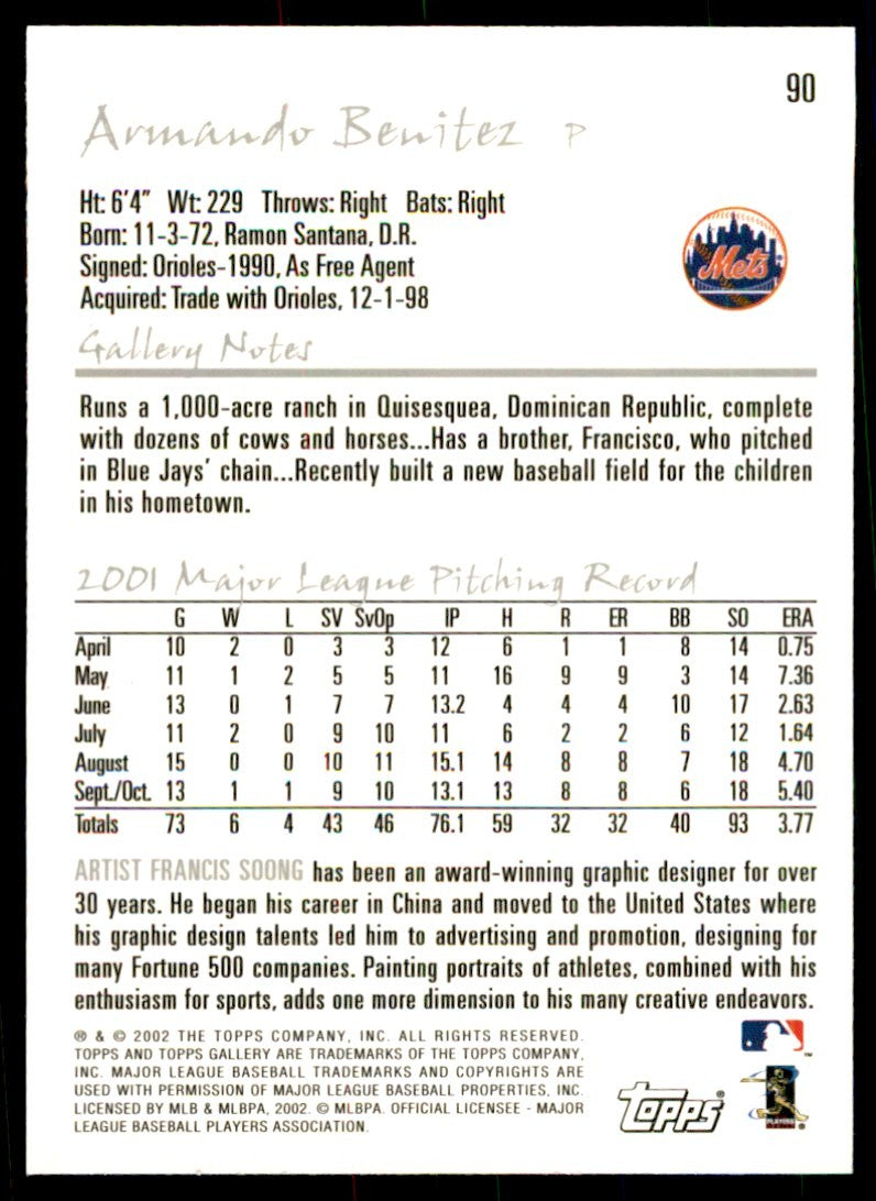 2002 TOPPS GALLERY. ARMANDO BENITEZ NEW YORK METS #90.