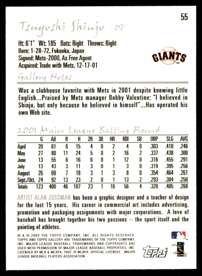 2002 TOPPS GALLERY. TSUYOSHI SHINJO SAN FRANCISCO GIANTS #55
