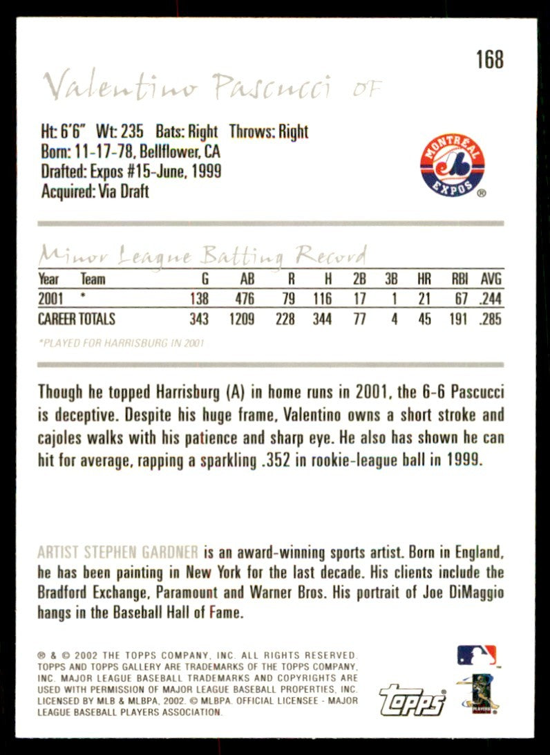 2002 TOPPS GALLERY. VALENTINO PASCUCCI MONTREAL EXPOS #168