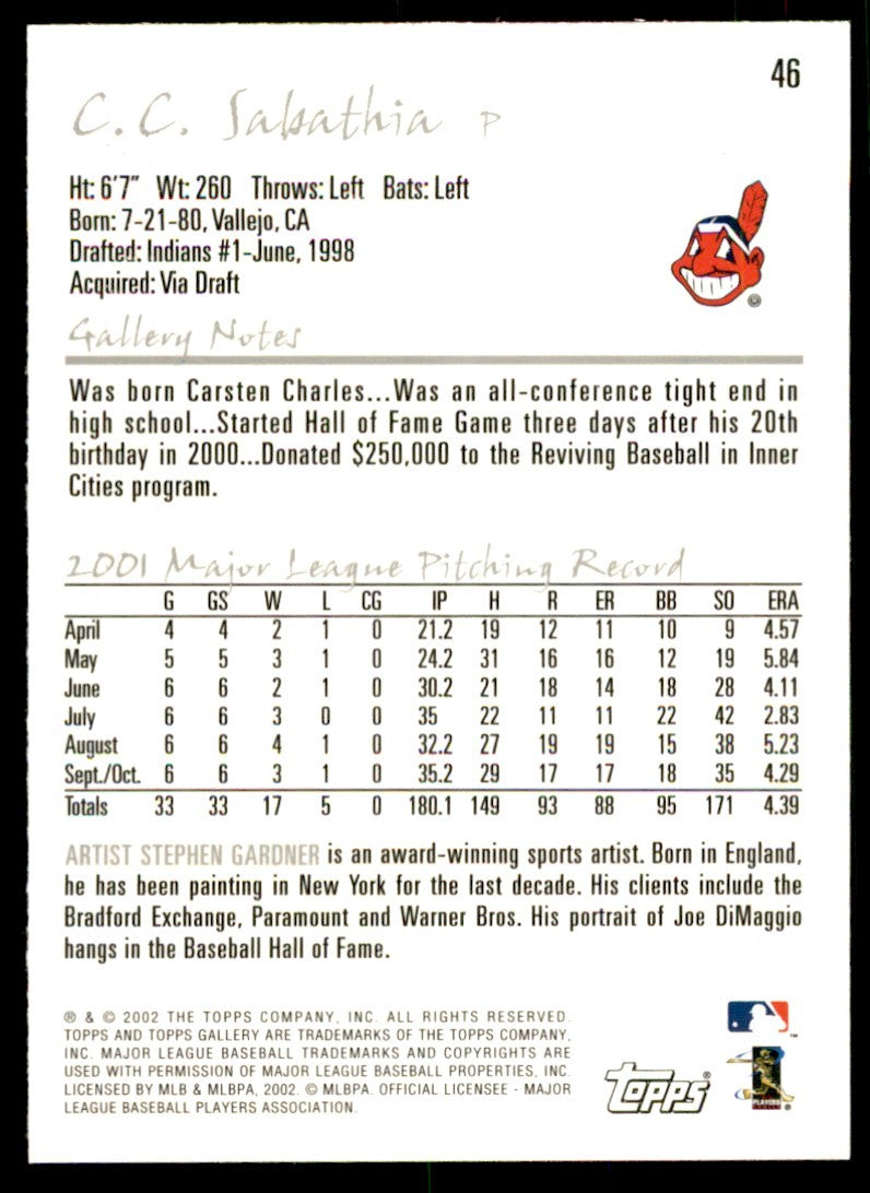 2002 TOPPS GALLERY. CC SABATHIA CLEVELAND INDIANS #46
