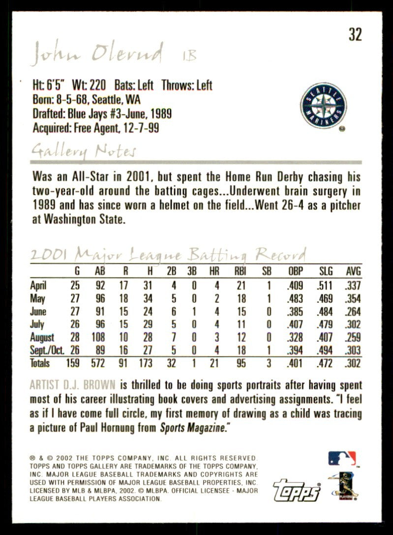2002 TOPPS GALLERY. JOHN OLERUD SEATTLE MARINERS #32