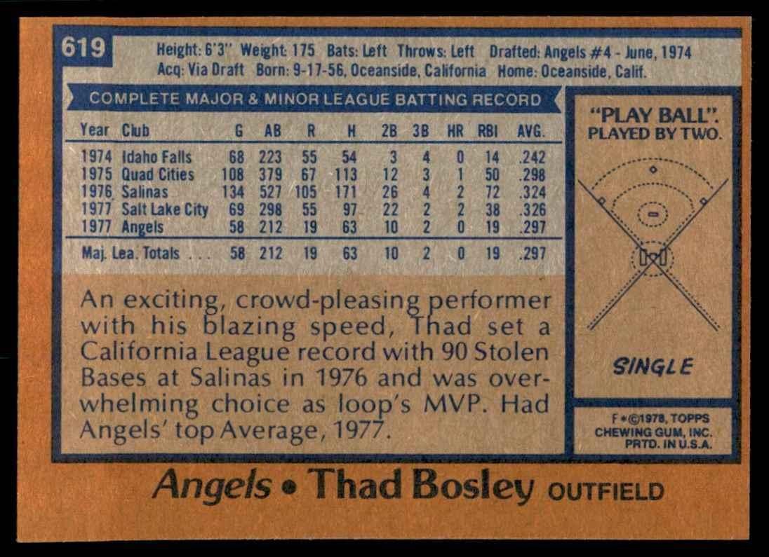 1978 TOPPS THAD BOSLEY 111 CALIFORNIA ANGELS #619
