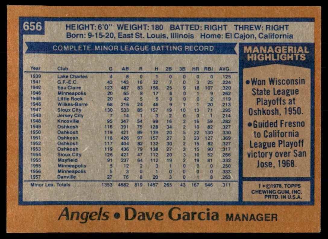 1978 TOPPS DAVE GARCIA 100 CALIFORNIA ANGELS #656
