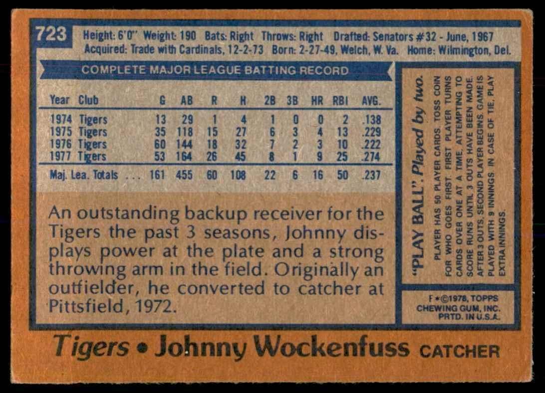 1978 TOPPS JOHNNY WOCKENFUSS 100 DETROIT TIGERS #723