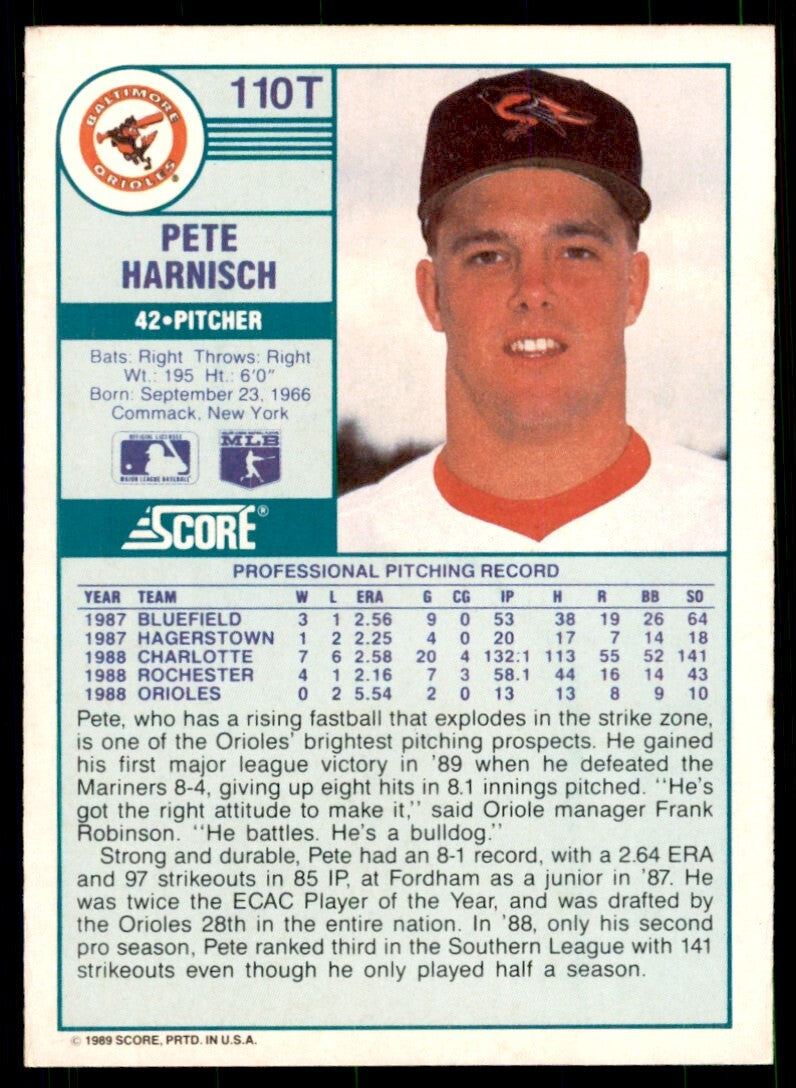 1989 Score Rookie & Traded. Pete Harnisch Baltimore Orioles #110T