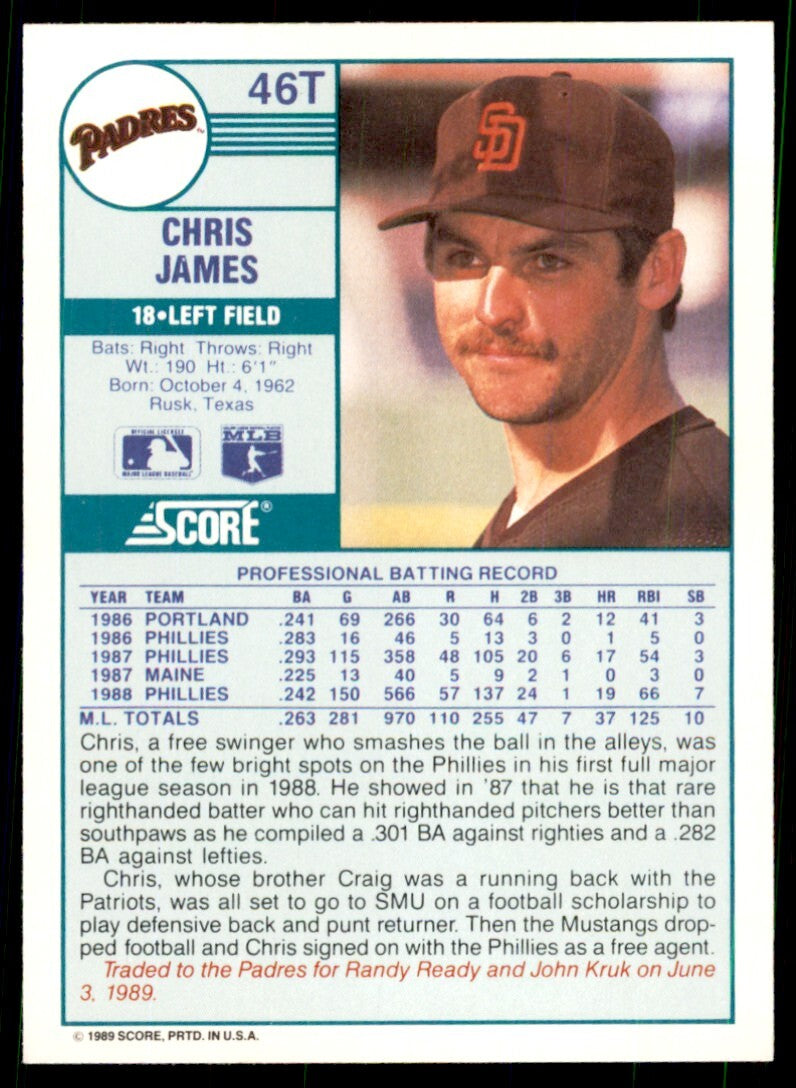 1989 Score Rookie & Traded. Chris James San Diego Padres #46T