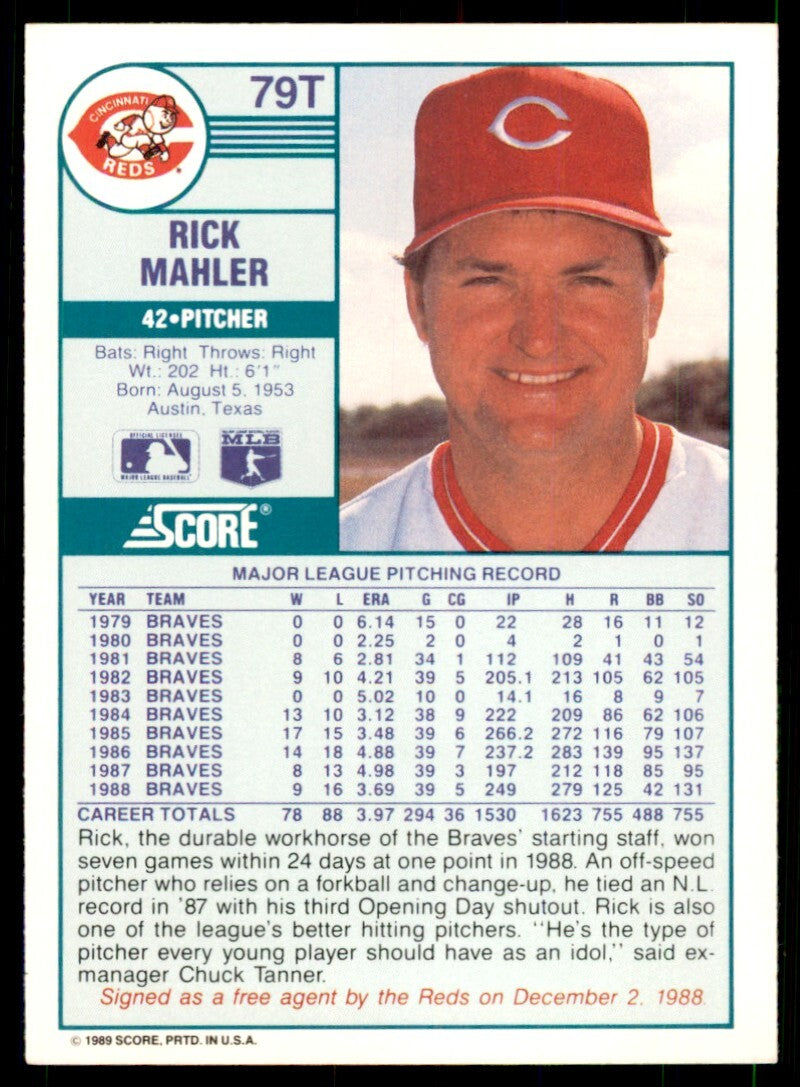 1989 Score Rookie & Traded: Rick Mahler Cincinnati Reds #79T