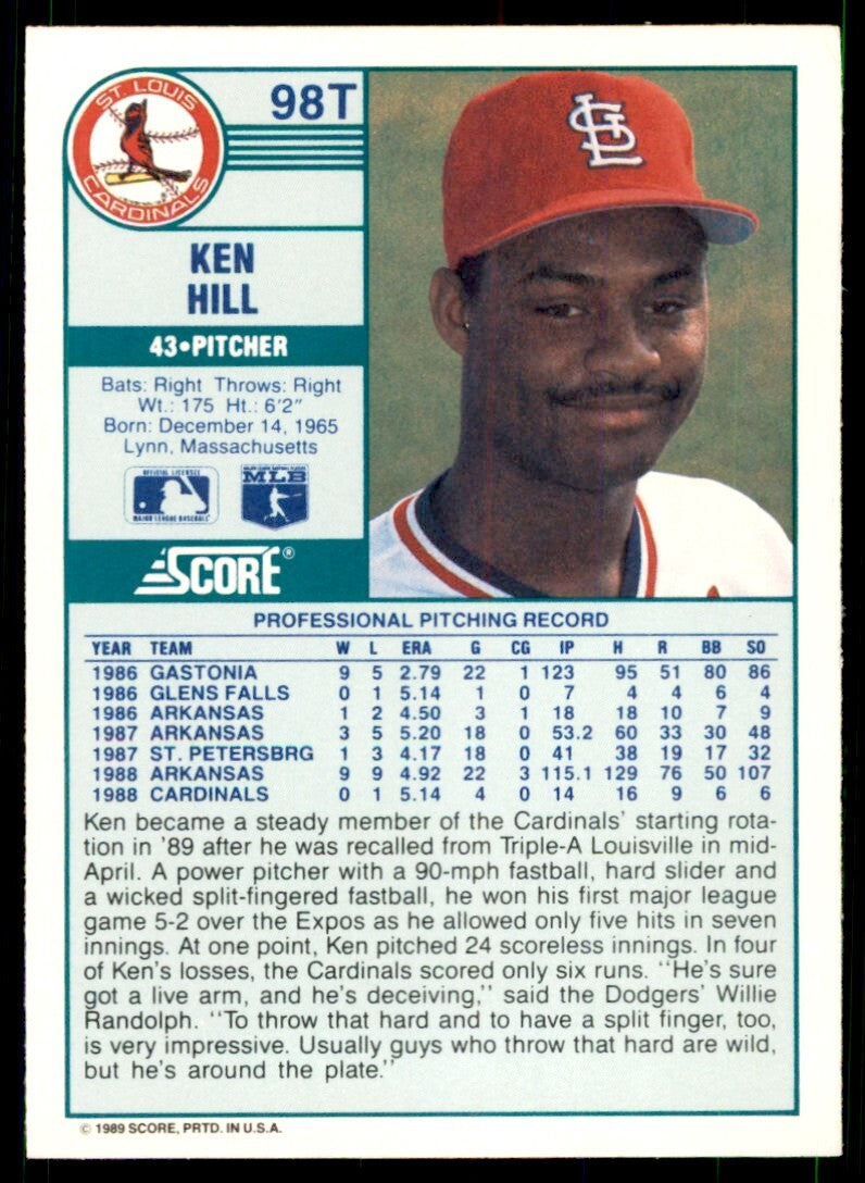 1989 Score Rookie & Traded: Ken Hill St. Louis Cardinals #98T