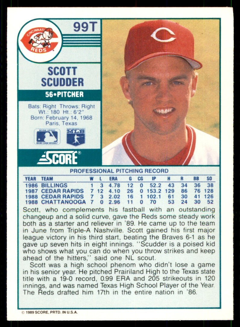 1989 Score Rookie & Traded: Scott Scudder Cincinnati Reds #99T