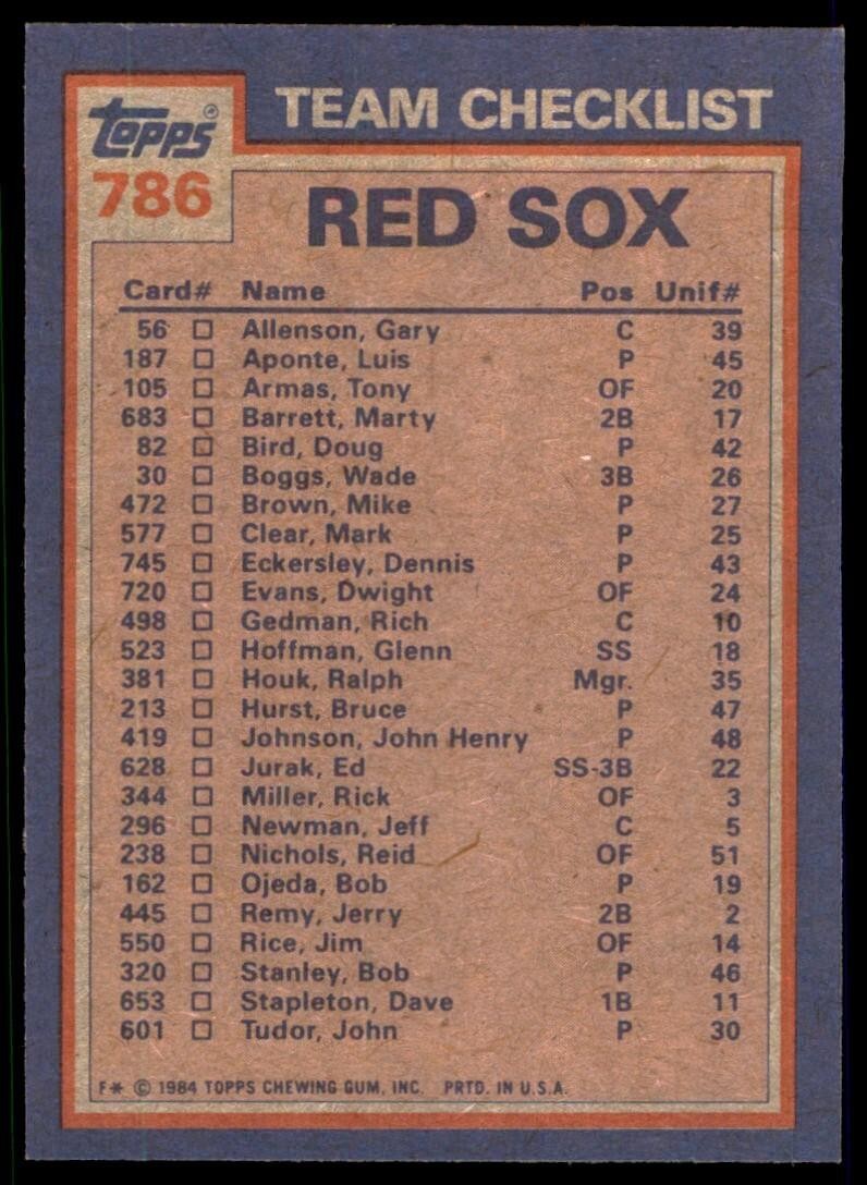 1984 Topps Boggs/Ojeda Boston Red Sox #786