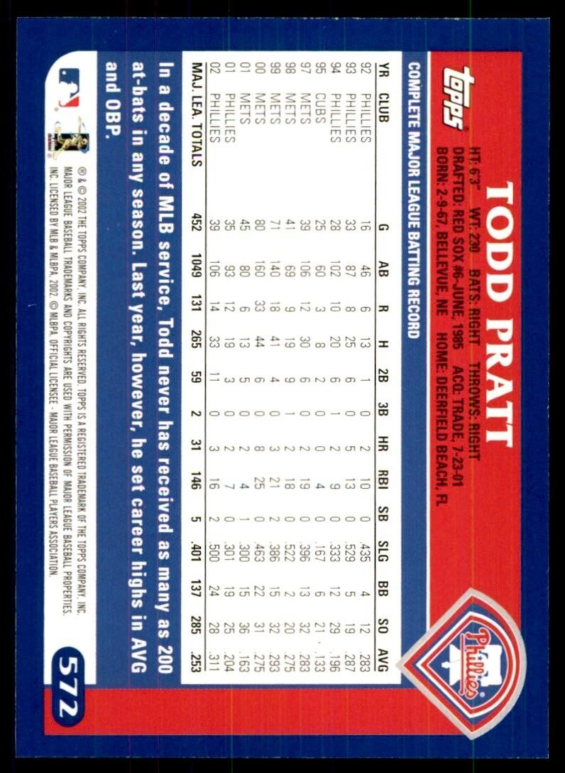2003 Topps Todd Pratt Philadelphia Phillies #572