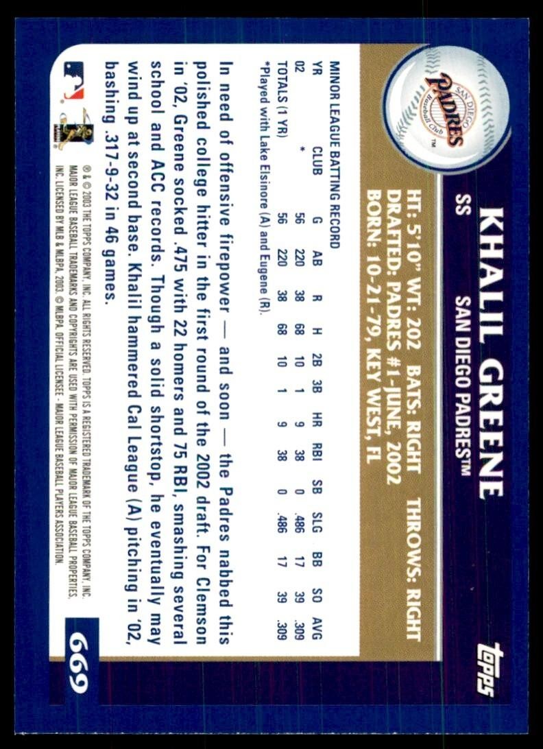 2003 Topps Khalil Greene San Diego Padres #669