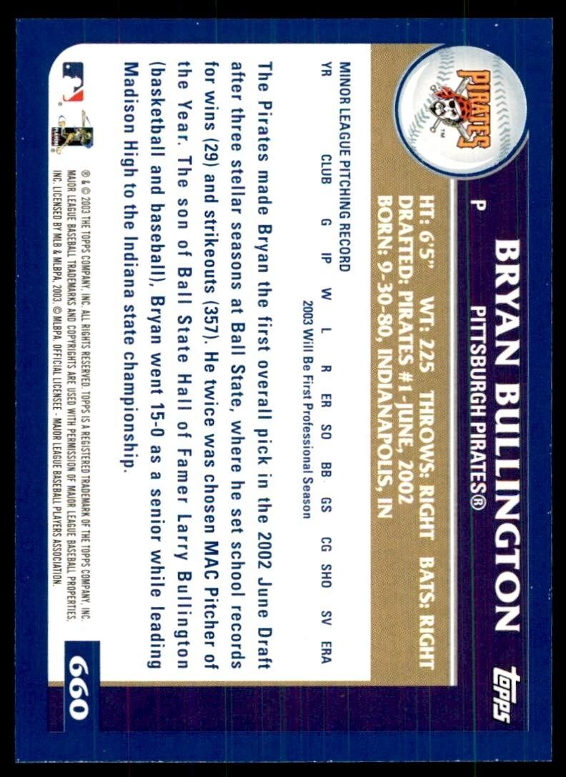 2003 Topps Bryan Bullington Pittsburgh Pirates #660