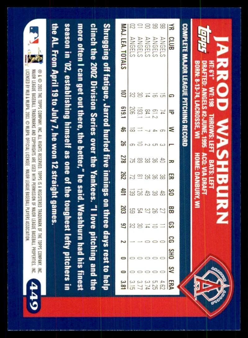 2003 Topps Jarrod Washburn Anaheim Angels #449