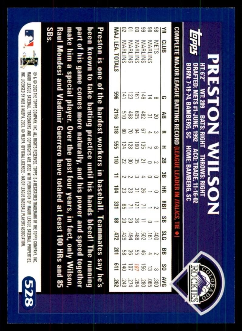 2003 Topps Preston Wilson Colorado Rockies #528