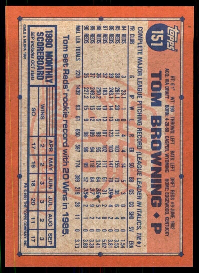 1991 Topps Tom Browning 101 Baseball Cards #151