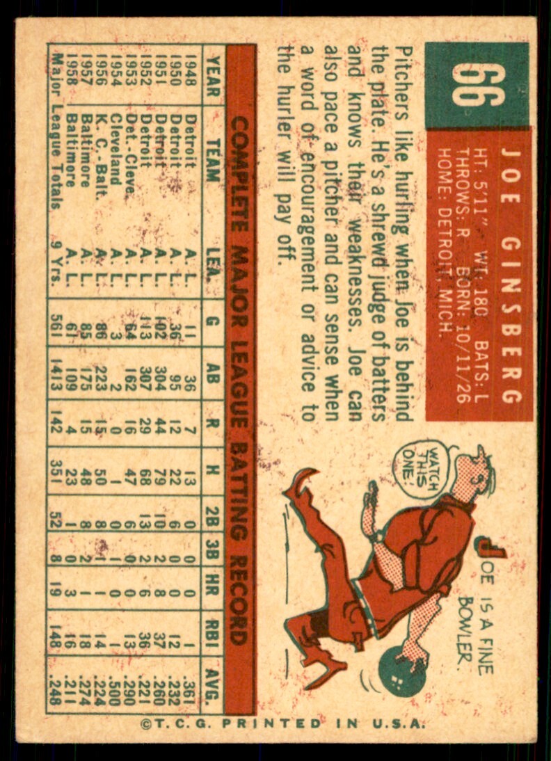 1959 Topps Joe Ginsberg Baseball Cards #66