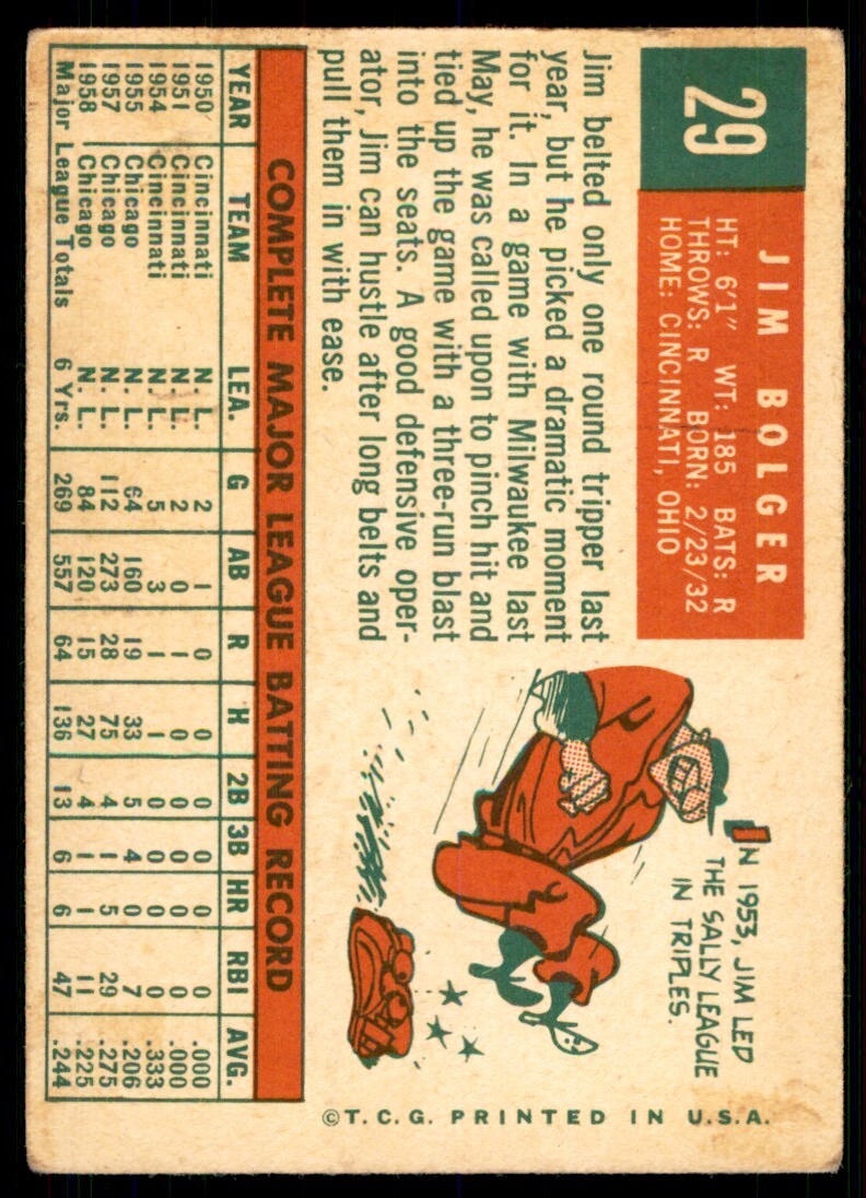 1959 Topps Jim Bolger Baseball Cards #29