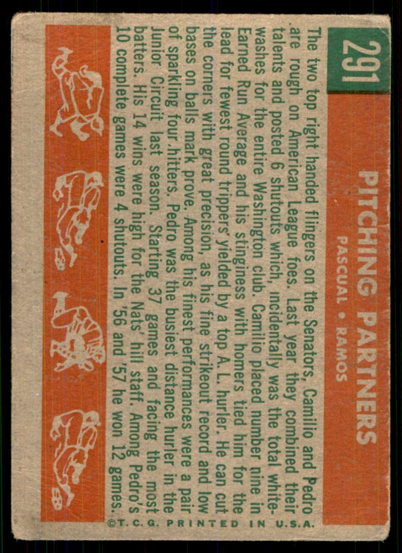 1959 Topps Pitching Partners (Pedro Ramos/Camilo Pascual) 101 Baseball Cards