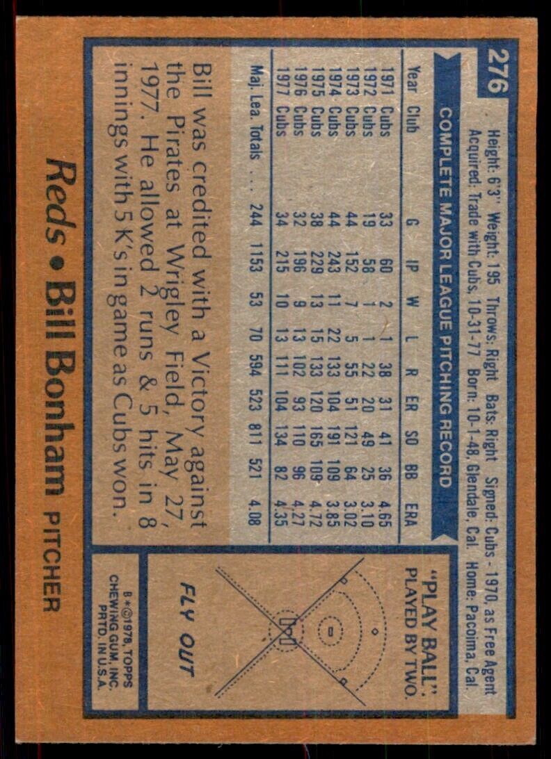 1978 Topps Bill Bonham 102 Baseball Cards #276