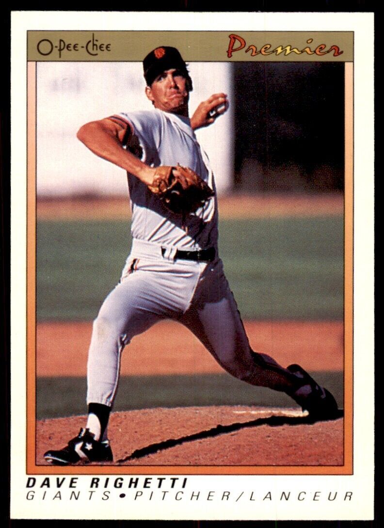 1991 O-Pee-Chee Premier Dave Righetti Baseball Cards. #99