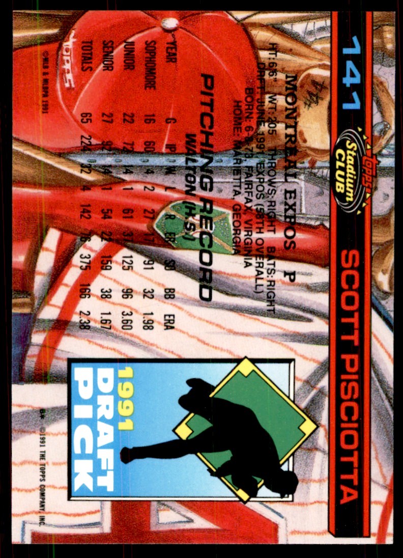 1991 Stadium Club Stadium Set Scott Pisciotta Baseball Cards #141