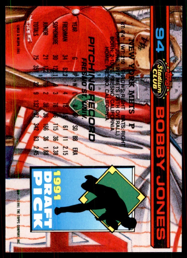 1991 Stadium Club Stadium Set Bobby Jones Baseball Cards #94