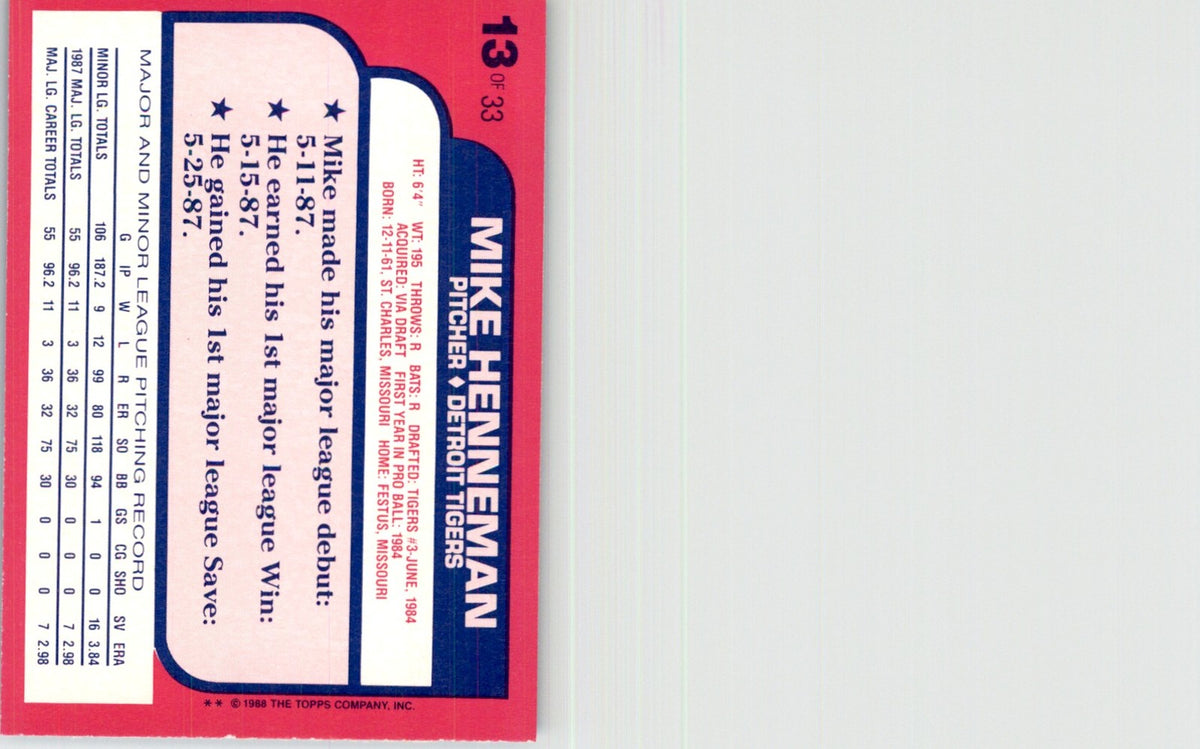 1988 Topps Toys'R'Us Rookies Mike Henneman 101 Baseball Cards #13