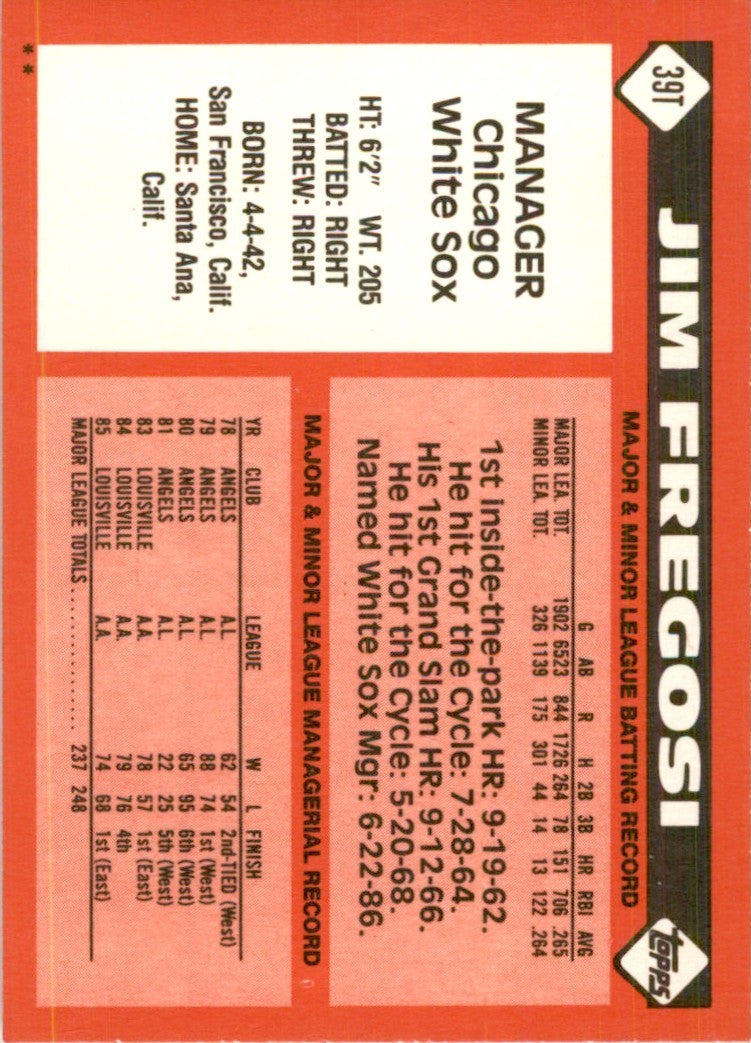 1986 Topps Traded Jim Fregosi Baseball Cards #39T