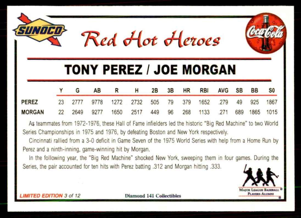 2001 Sunoco Dream Team Tony Perez/Joe Morgan 101 Baseball Cards #3 OF 12