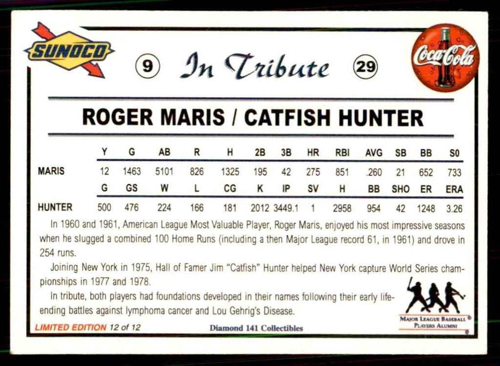 2001 Sunoco Dream Team Roger Maria/Catfish Hunter 102 Baseball Cards #12 OF 12