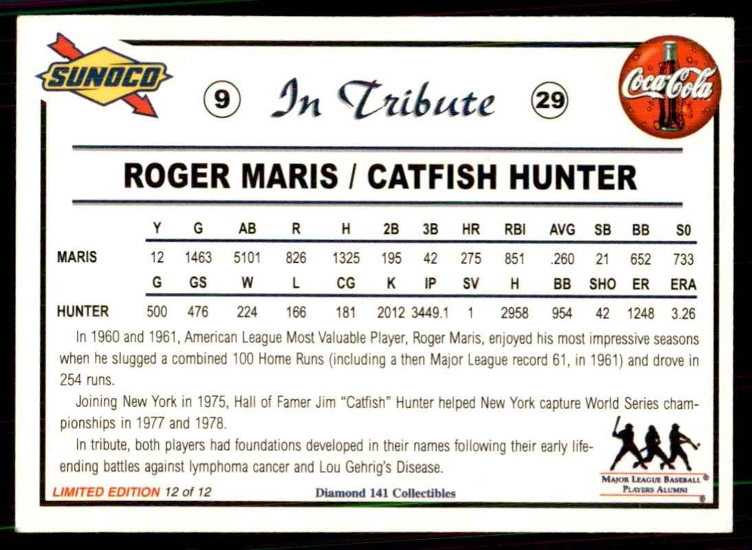 2001 Sunoco Dream Team Roger Maria/Catfish Hunter 102 Baseball Cards #12 OF 12
