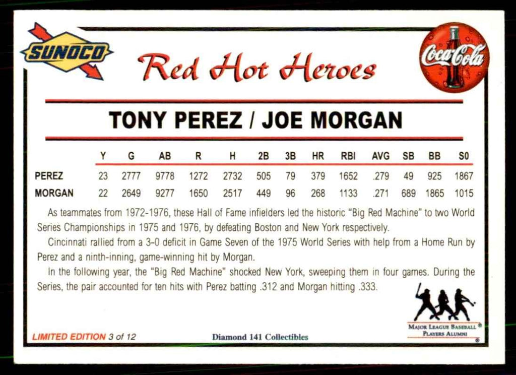 2001 Sunoco Dream Team Tony Perez/Joe Morgan 103 Baseball Cards #3 OF 12