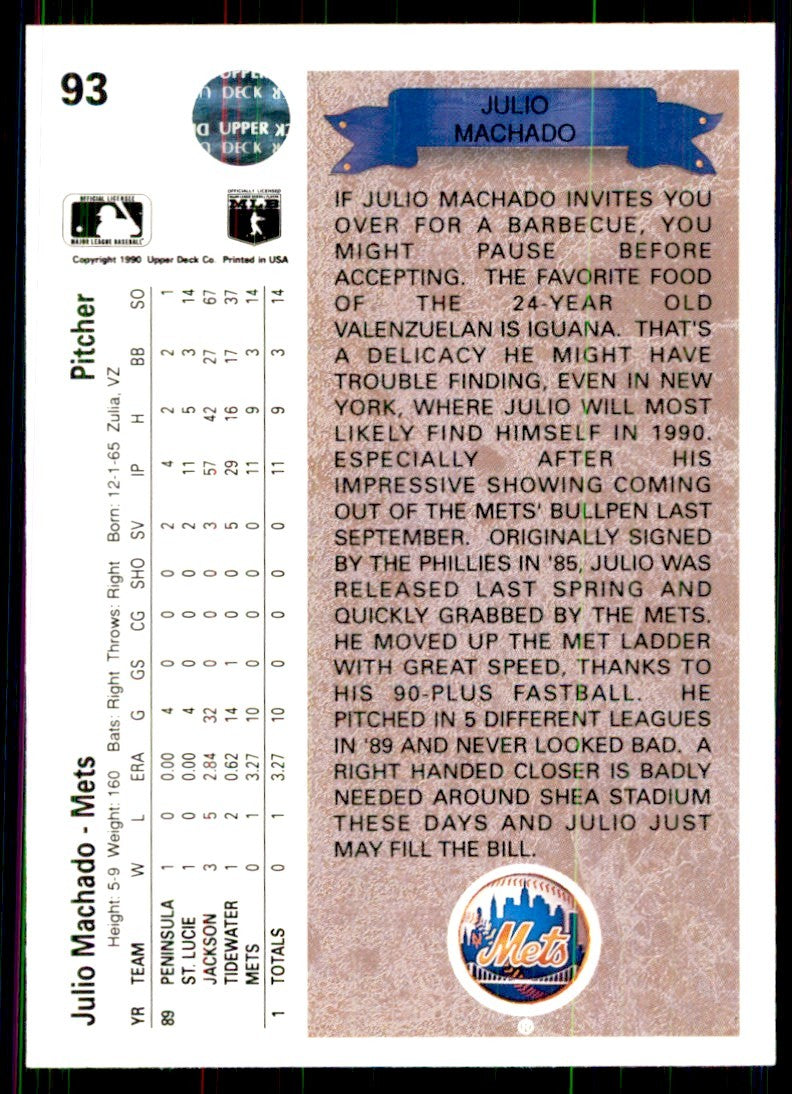1990 Upper Deck Julio Machado Baseball Cards #93