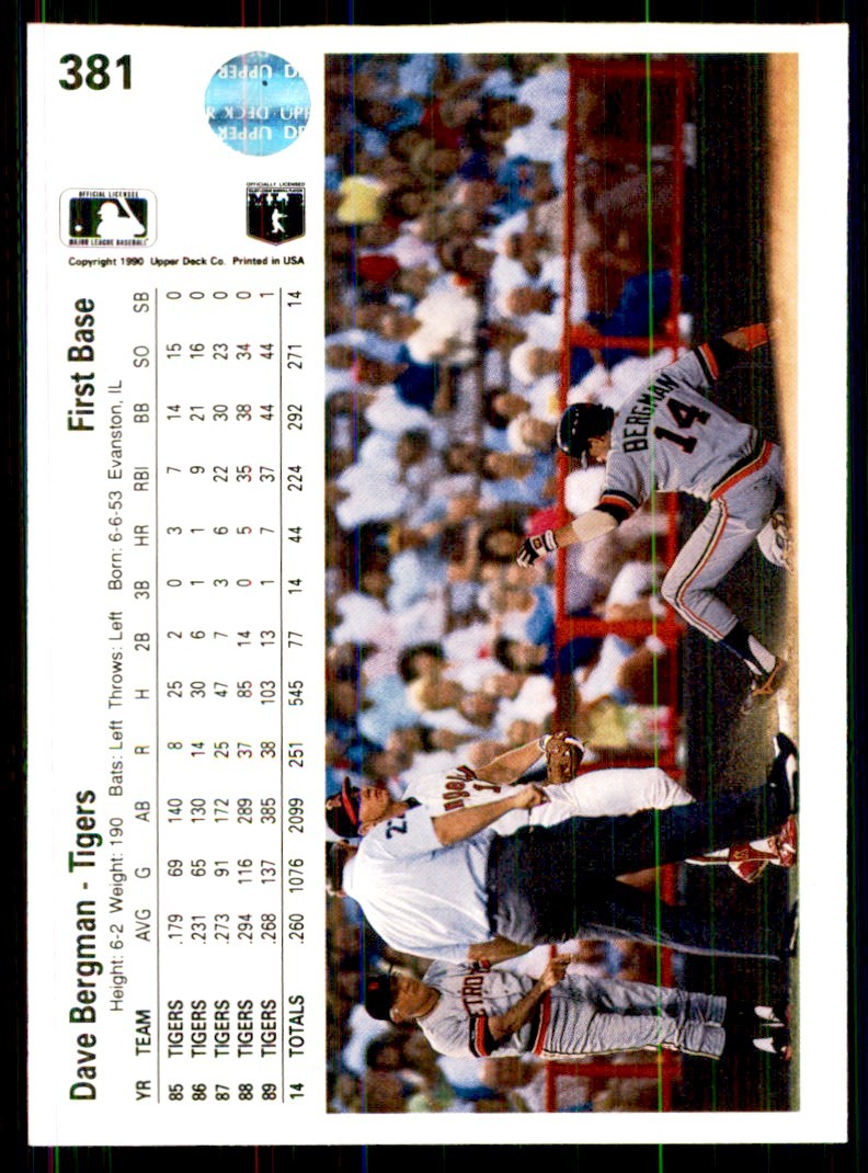 1990 Upper Deck Dave Bergman Baseball Cards #381