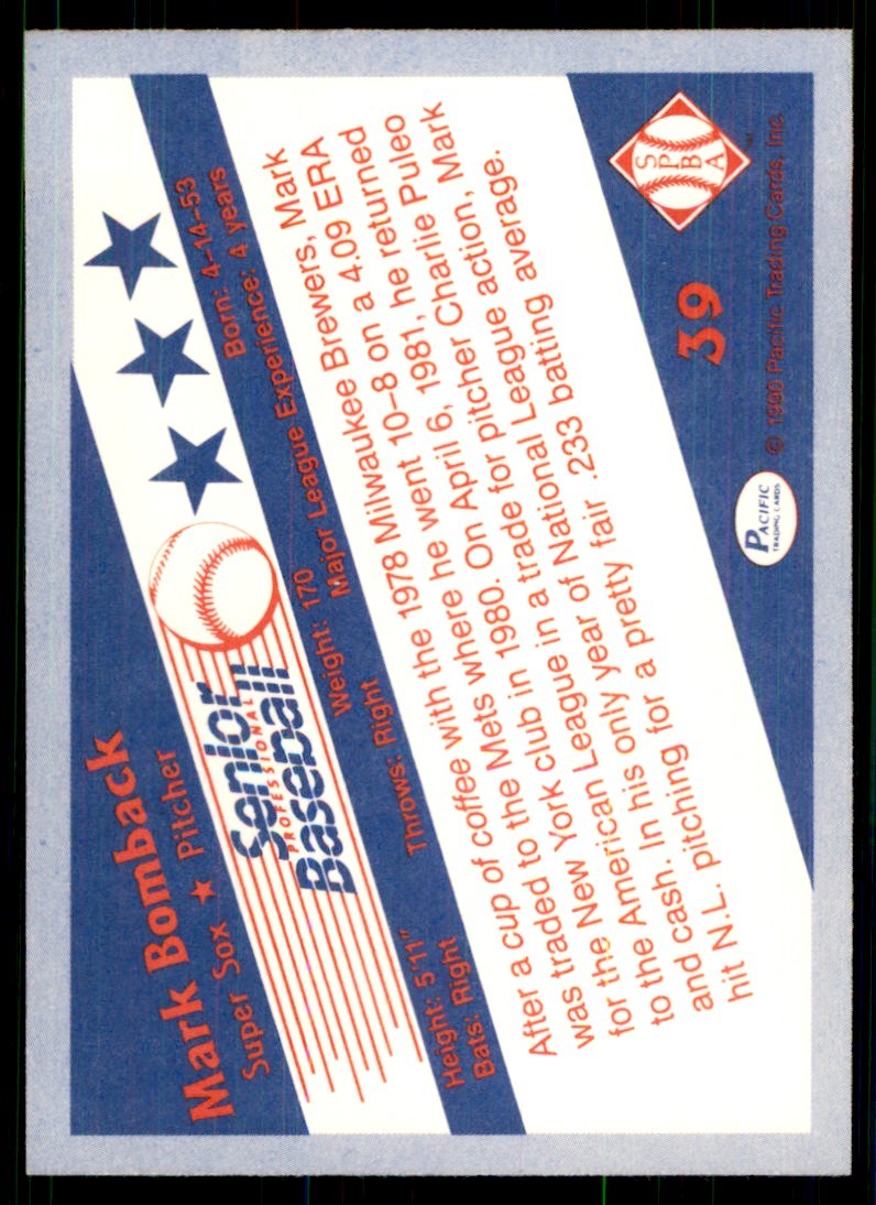 1990 Pacific Senior League Mark Bomback Baseball Cards #39