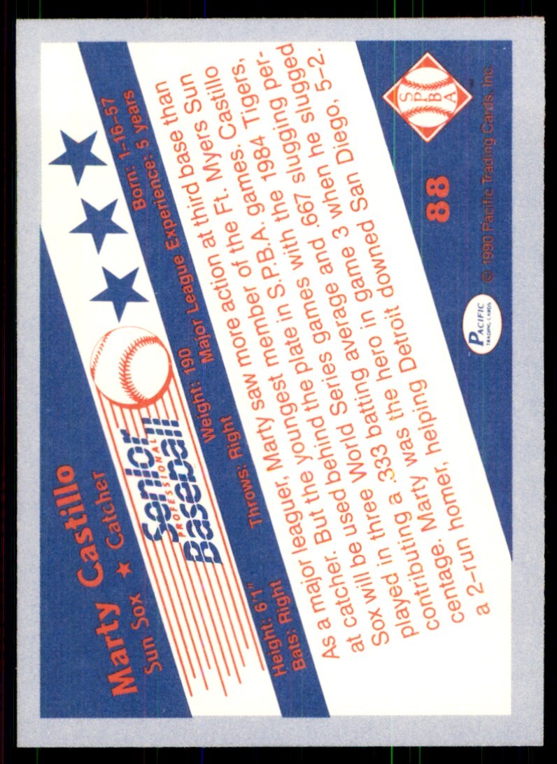 1990 Pacific Senior League Marty Castillo Baseball Cards #88